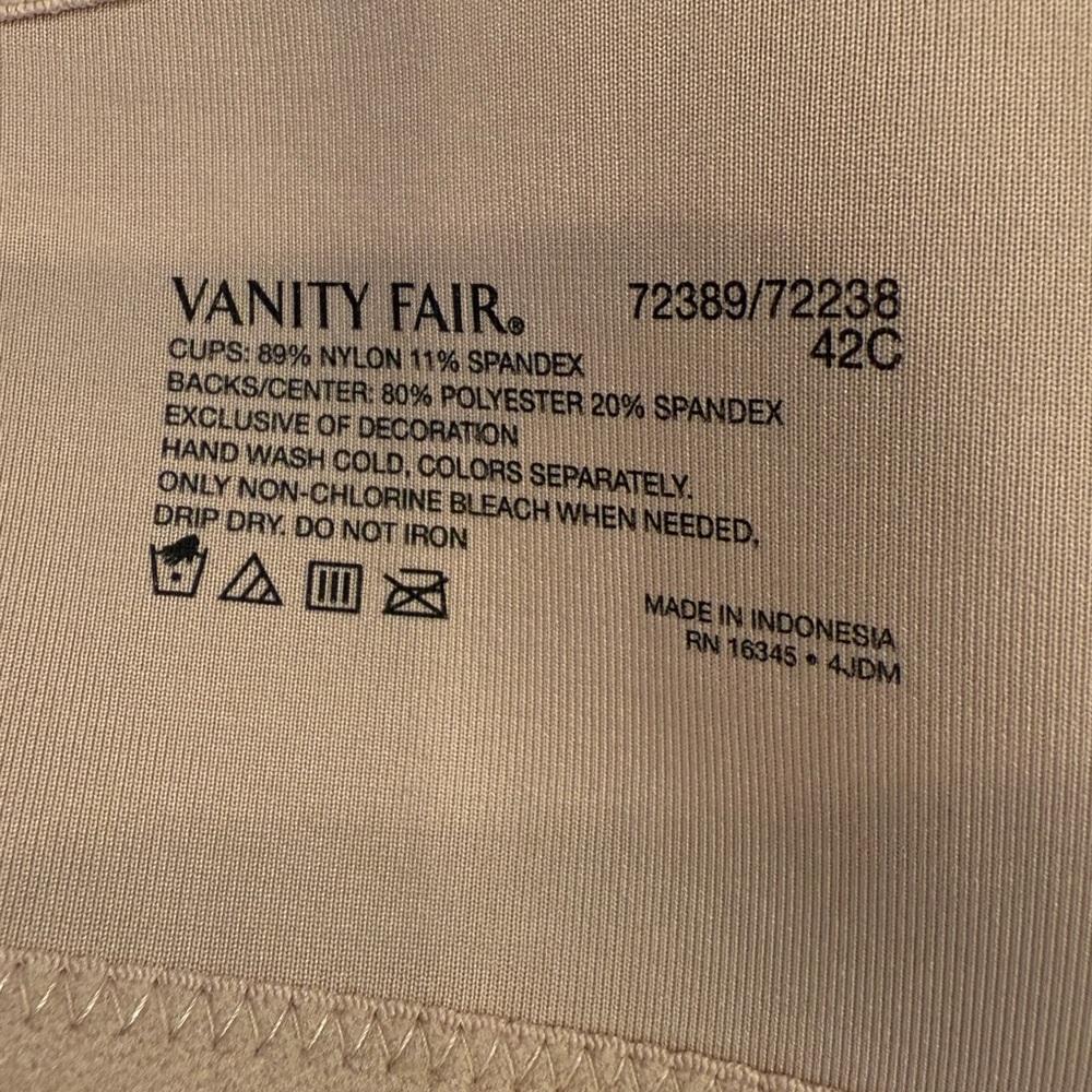 Vanity Fair 42C striped tan adjustable triple hook padded bra - Picture 9 of 11